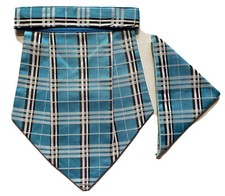 NEW TURQ white Men Silk Cravat POCKET SQUARE Scarf Ascot Tie PARTY-PRE STITCHED
