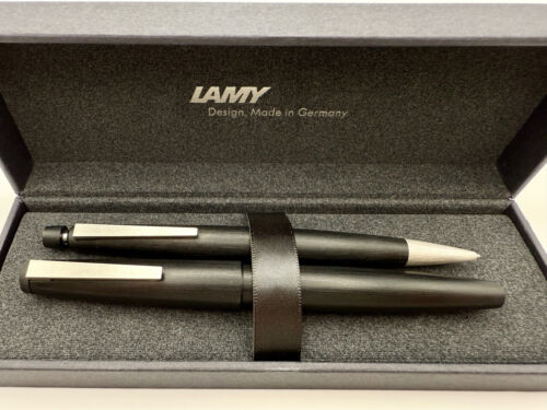 LAMY 2000 BLACK FOUNTAIN PEN & PENCIL SET M 14K NEW IN BOX