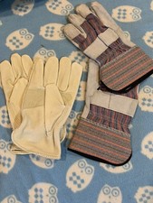 2 pairs Hyper Tough Men's Large White Grain Leather Gloves w/Elastic Wrist