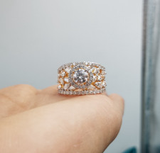 Fabulous Design Gold Ring 22K Women Wedding Solitaire Stylish Ring Round Cut CZ