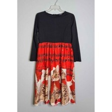 Sucrefas Womens Holiday Red/Black Stretch/Zip Back/Long Sleeve Dress Size Medium