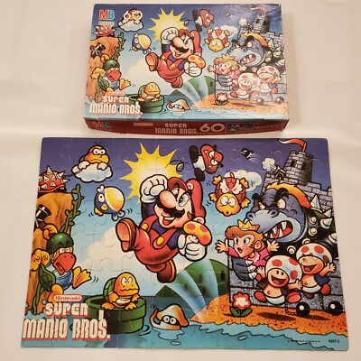 1988 Nintendo Super Mario Bros 60 Pc Puzzle 11x16 Complete MB Video Game Brother