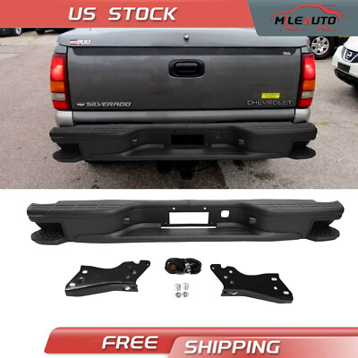 Black Rear Bumper w/Corner Steps For 1999-2006 Chevy Silverado GMC Sierra 1500