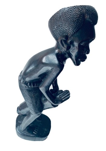 African Art Wood Ebony Drum Player Handcarved Large Figure 40cm - Picture 4 of 5