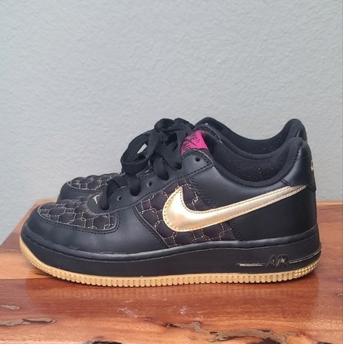 Tenis Nike Air Force 1 Top Bajo Negro Holográficas Oro Calor Vintage 4Y = 6 Mujer - Imagen 5 de 11