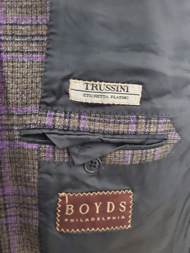 Trussini Sport Coat Mens 52 Gray Plaid Houndstooth Wool Cashmere Italy Blazer - Picture 7 of 20