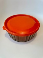 Arcopal France Smoky Brown Glass Dish with Orange Plastic Lid