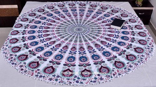 Tapis Rond Bohème Mandala 182 Cm | Yoga, Plage, Jeté De Lit Ou Tenture Murale