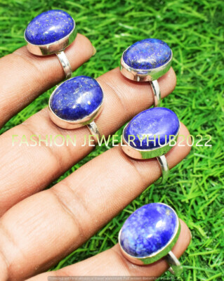 Lapis Lazuli Gemstone Handmade Rings 50pcs Lot 925 Silver Plated Jewelry