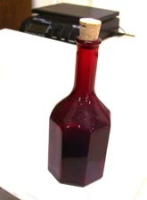 Vintage  Wheaton Ruby Red Octagon Shape Glass Bottle 5.5” Tall