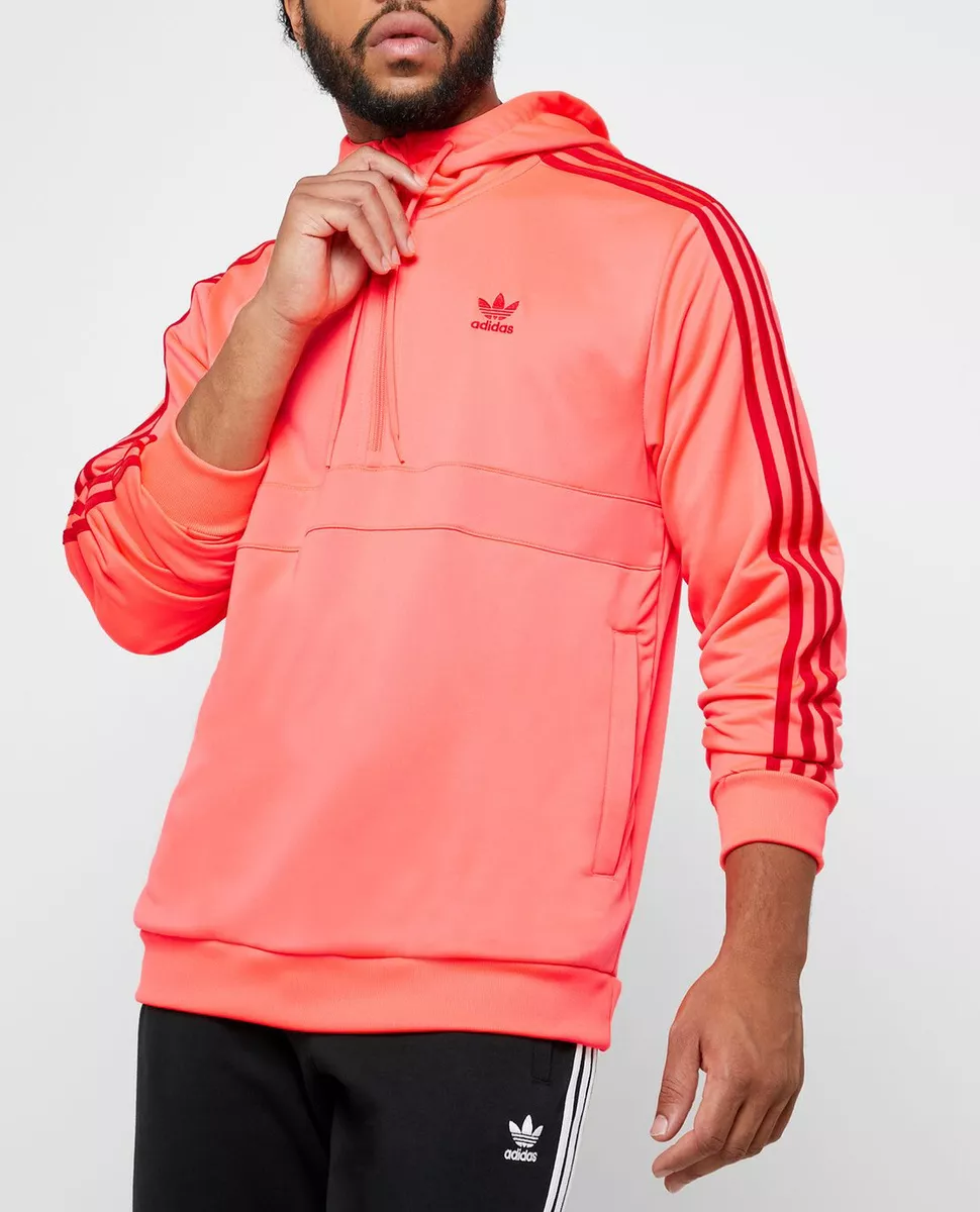 NEW Adidas Originals 3 Stripes Hoodie Sweatshirt EJ9686 Red Flash Orange L