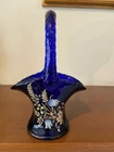 VTG RARE Fenton Hand Painted Cobalt Blue Basket Made Exclusively for Rosso MINT