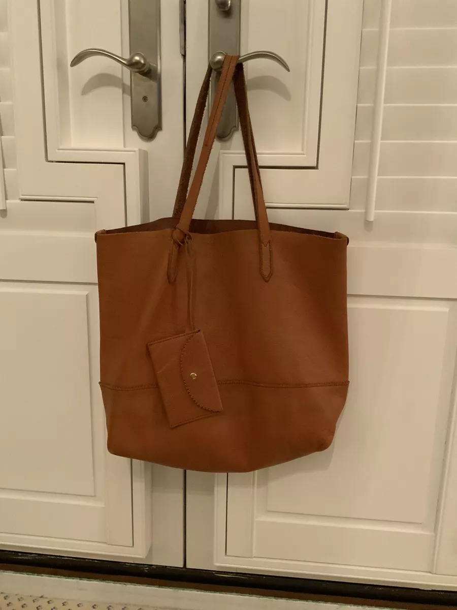 j crew brown tan camel leather downing market tote With Coin Purse
