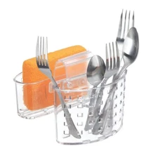 iDesign Plastic Kitchen Sink Saddle Protector Caddy & Sponge Holder - Clear NEW