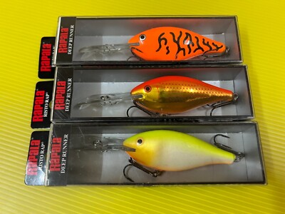 Lot E of Three Rapala Deep Runner Risto Rap RR-8 in SFCO, GF & OCW