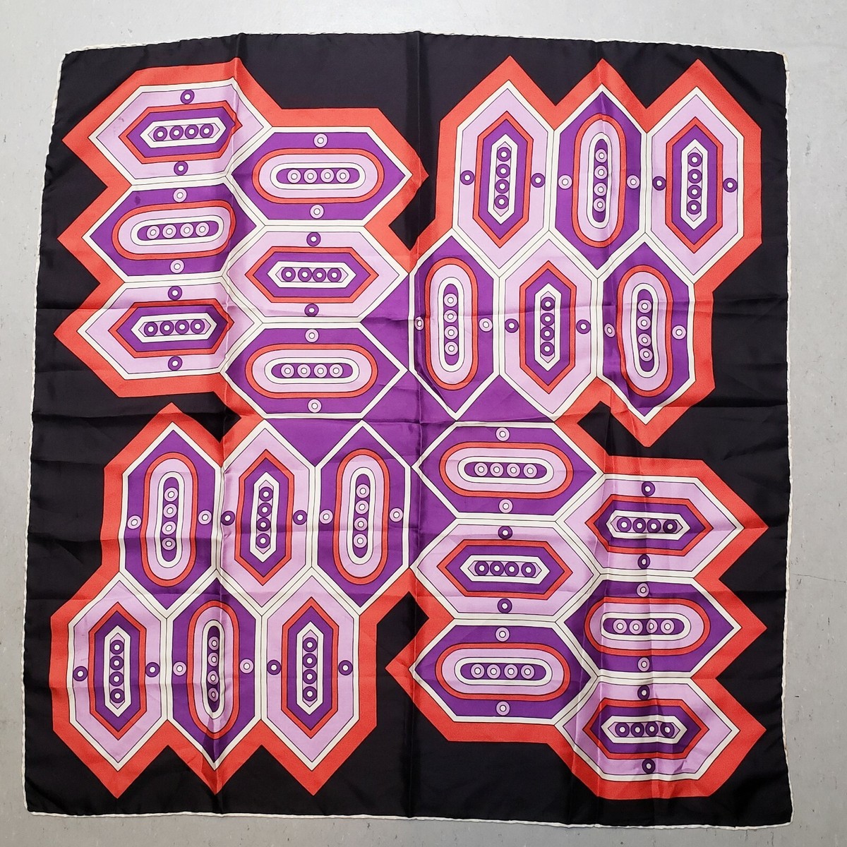 EMILIO PUCCI Logo 100% Silk Scarf Handkerchief Bandana Geometric