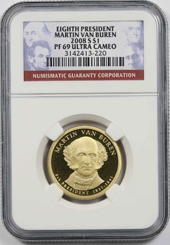 2008-S Martin Van Buren $1 NGC PF 69 Ultra Cameo Presidential Dollar 