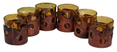 6 verres à liqueur overlay orange | GSLR Antiques