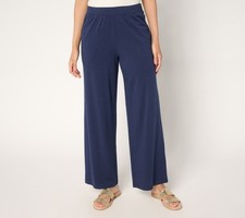 Denim Co. Petite Beach Jersey Full Length Wide Leg Pants Navy S New