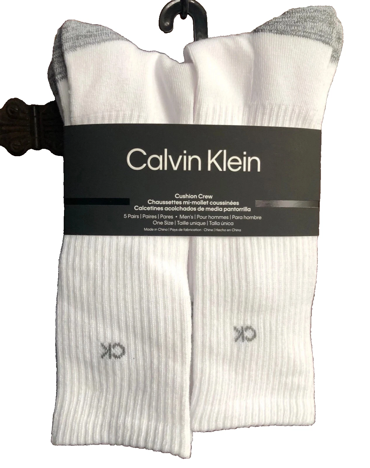 CK Crew MEN Socks Cushion 5-Pairs WHITE Size 7-12 White Calvin Klein NEW