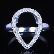 14x9mm Pear Semi Mount Ring For Women 925 Sterling Silver Halo Pave CZ Setting
