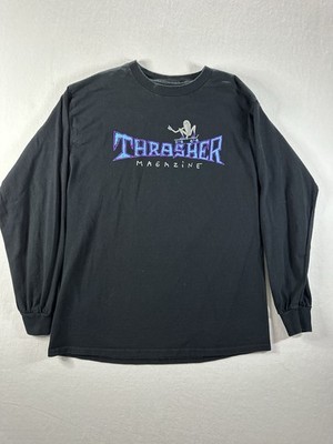 THRASHER Shirt Mens Black Long Sleeve Outdoor Skate Skater M