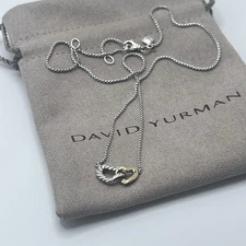 David Yurman 925 Sterling Silver and 18k Gold Interlocking Double Heart Necklace
