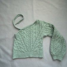 Wild Fable Long Sleeve One Shoulder Mint Green Cable Knit Crop Sweater Size XS