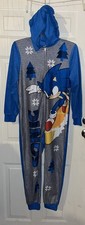 Sonic The Hedgehog Kids Zip Up One Piece pajamas W/hood Blue Sz L 10-12