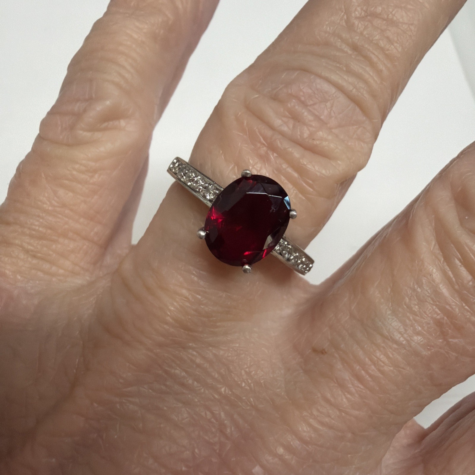 Sterling Silver Lab Created Ruby CZ Ring Size 9 - image 1
