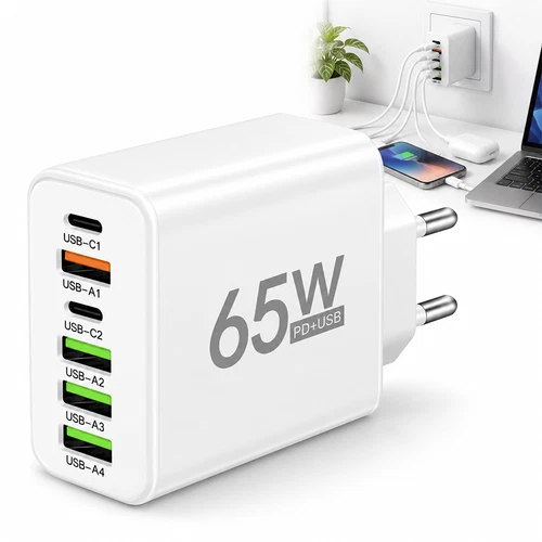 65W 6-Port USB-A & USB-C Charger