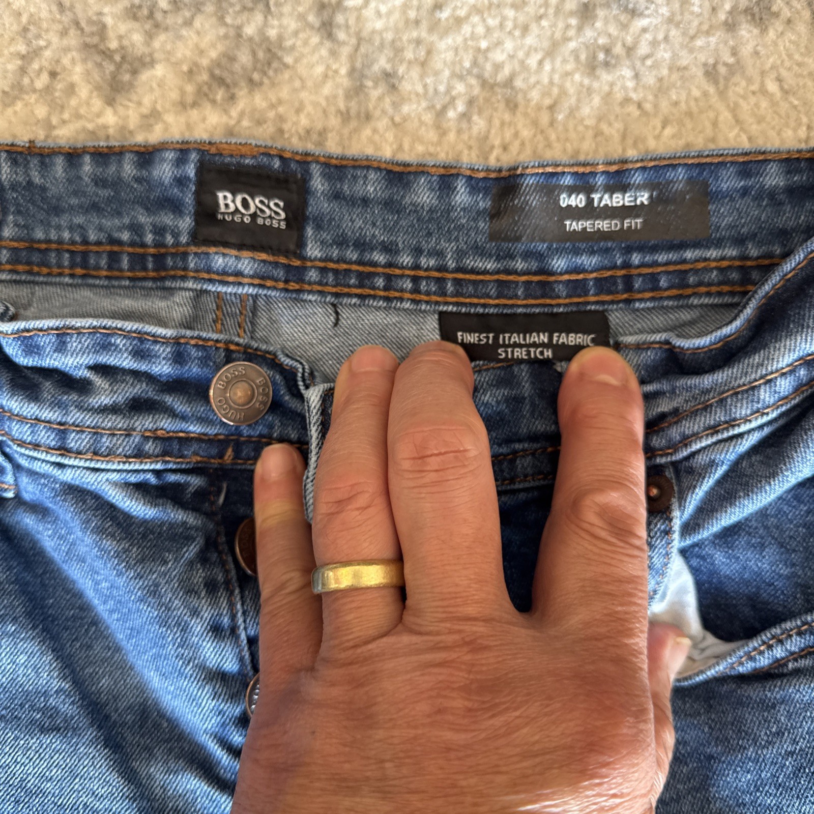 HUGO BOSS Jeans Blue Slim Tapered Stretch Denim Candiani Italy | Mens 34W/32L thumbnail 3