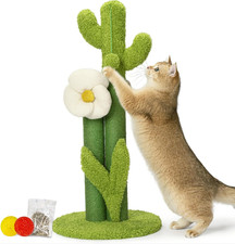 33" Tall Cactus Cat Scratching Post for Large Cats, Heavy Duty Double Scratch Po