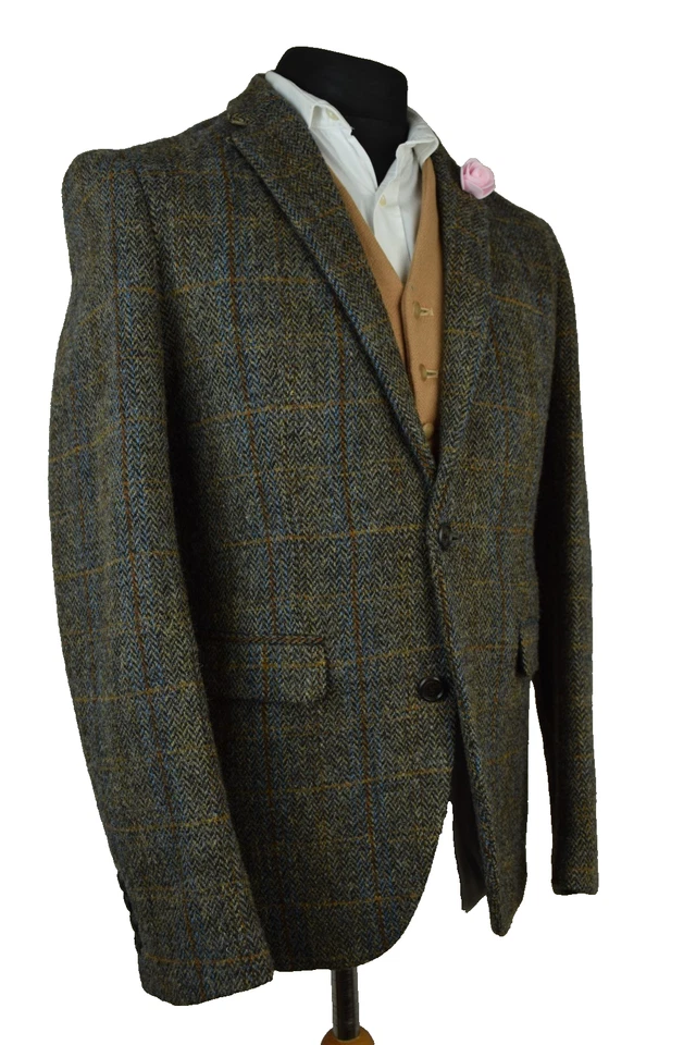 Harris Tweed Tailored Country Checked Herringbone Blazer Jacket 38R #29 PRISTINE - Image 3 of 4