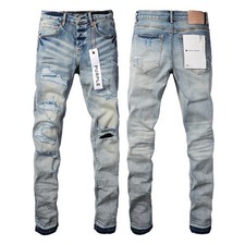 2025 New Purple Brand men's personality fashion splash-ink jeans Blue 