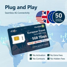 5GB 7Days 5G 4G LTE International Data SIM Supports 49 Countries & Regions