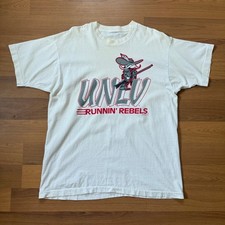 Vintage 90's UNLV University of Las Vegas Runnin' Rebels White Tee Shirt Sz XL