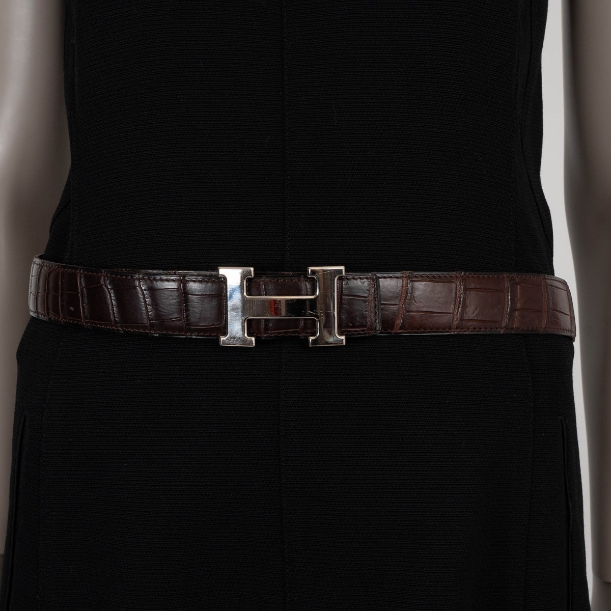 72270 auth HERMES Ebene brown MATTE CROC H 32MM Belt Phw 85 | eBay