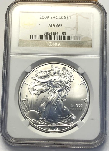 2009- $1 AMERICAN SILVER EAGLE NGC MS69 Brown Label