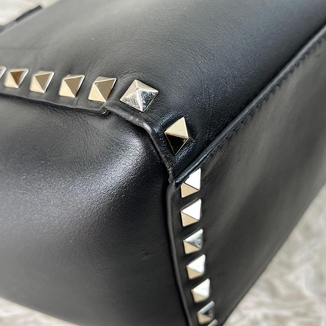 Valentino Garavani Rockstud 2Way Leather Handbag Black, B Grade Japan thumbnail 8