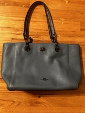 Coach Blue Pebbled Shoulder Bag with Chain Accents, Snap and Zip Closure