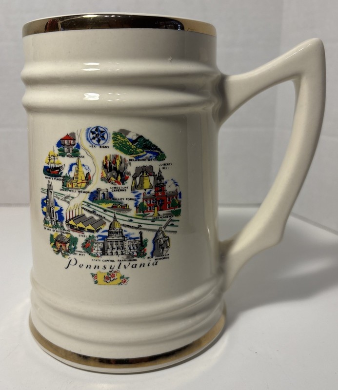 State Of Pennsylvania Souvenir Ceramic Mug Stein With Gold Accent Made In USA