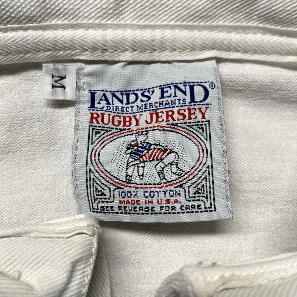 Camisa de Rugby Lands End De Colección Para Hombres Mediana Blanca Púrpura Polo Hiedra HECHA EN EE. UU. Años 80 90 Foto 2 de 4