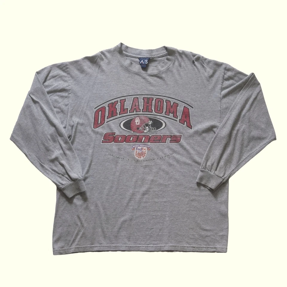 NCAA VTG 90s RETRO OU SOONERS ORANGE BOWL NATIONAL CHAMPIONSHIP GRAY T SHIRT SZL - Image 2 of 4
