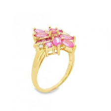 9ct Yellow Gold Pink Sapphire & Diamond Cluster Ring - 1.26ct