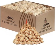 400 Pack Natural Firelighters - Quick Wood Wax Wool Flame Fire Lighters Log...  0.06 per lighter