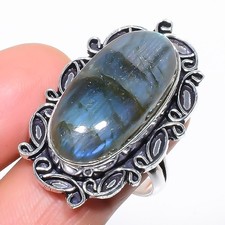 Natural Labradorite Gemstone 925 Sterling Silver Ring Size 9 I688