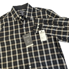 New Mens Van Heusen Long Sleeve Button Up Slim Fit Shirt Size Small Plaid Black