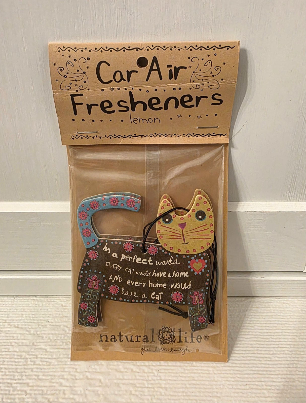 Lemon Cat Meow Car Air Freshener- In a Perfect World, Natural Life