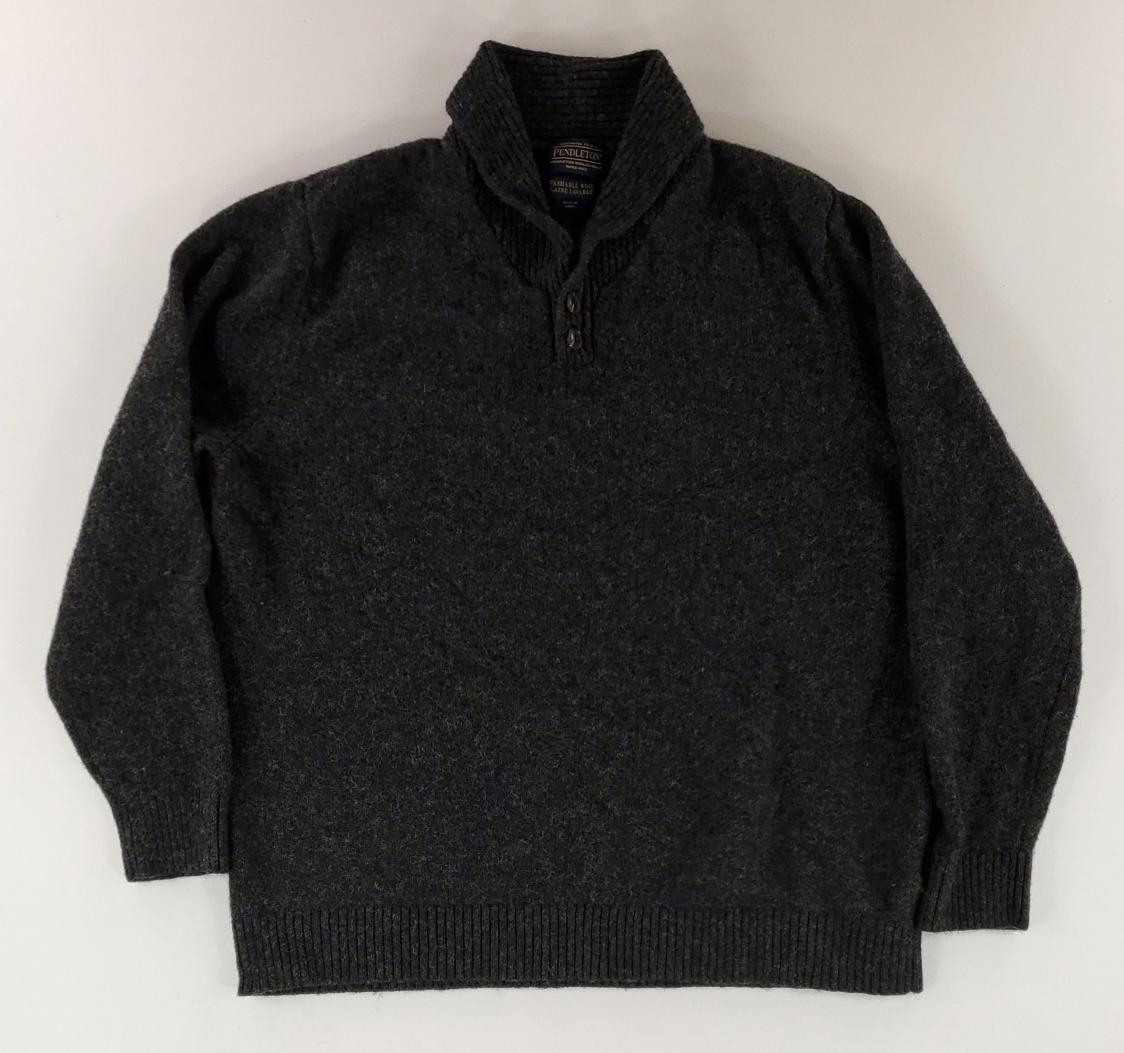 Pendleton Sweater Washable Wool Shawl Collar Gray… - image 1